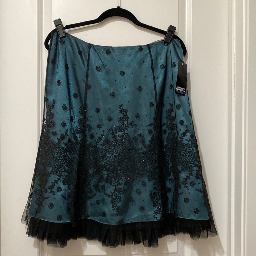 Semiformal/holiday teal skirt with black lace/beads overlay size 14